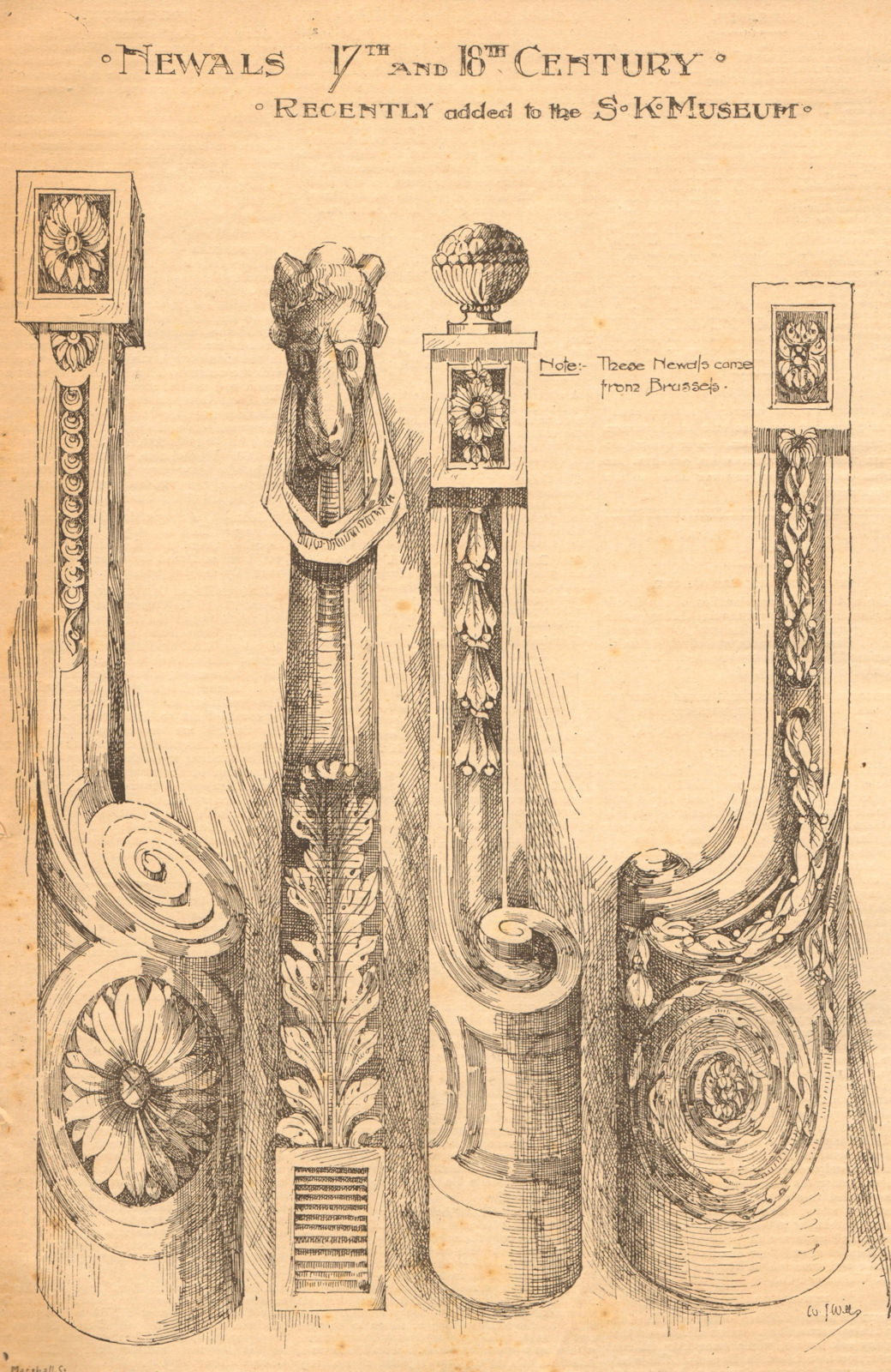 Newals 17th & 18th century. Victoria & Albert Museum. London 1899 old print
